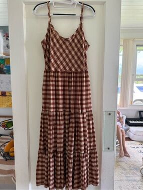 Brown Palaka Tiered Maxi Dress - Sleeveless